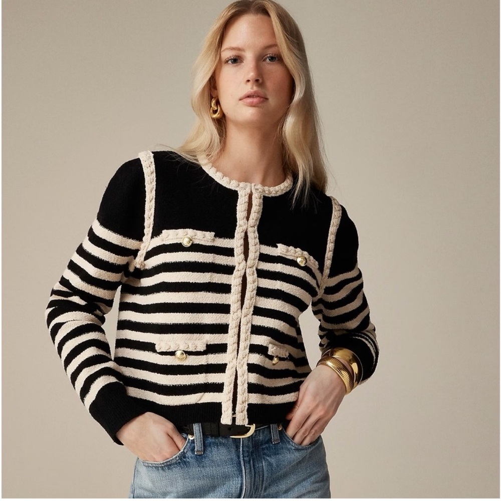 NWT J.Crew Odette Sweater Lady Jacket In Striped Bouclé